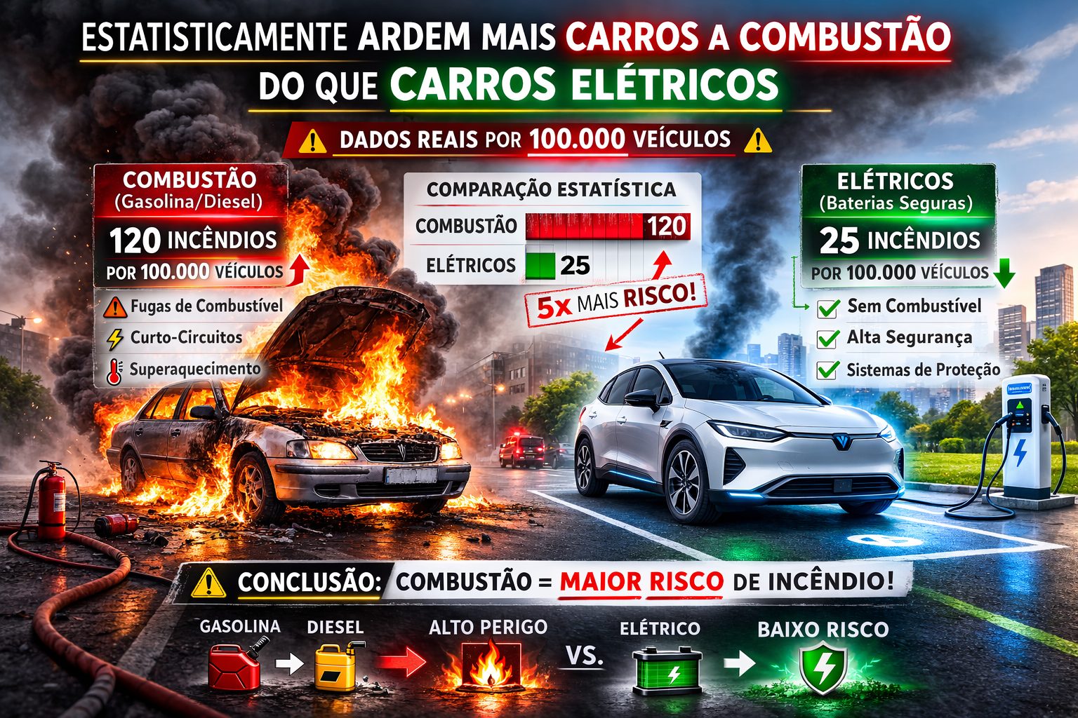 Ardem mais carros elétricos do que carros a combustão?