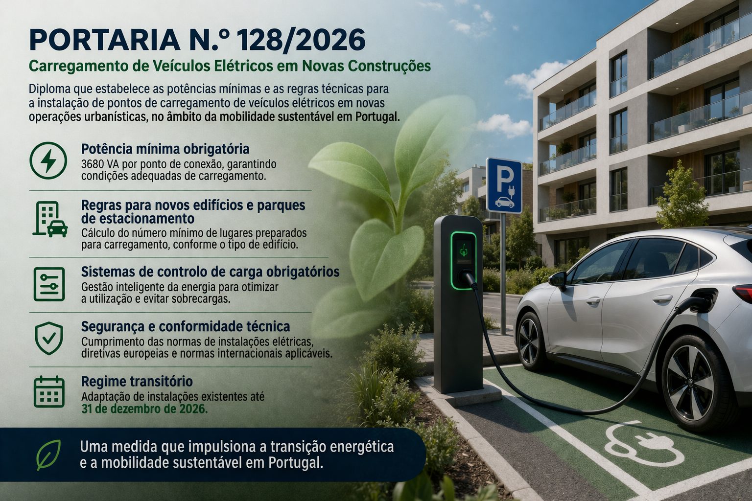 Potências mínimas e regras técnicas para carregamento de veículos elétricos em novas construções