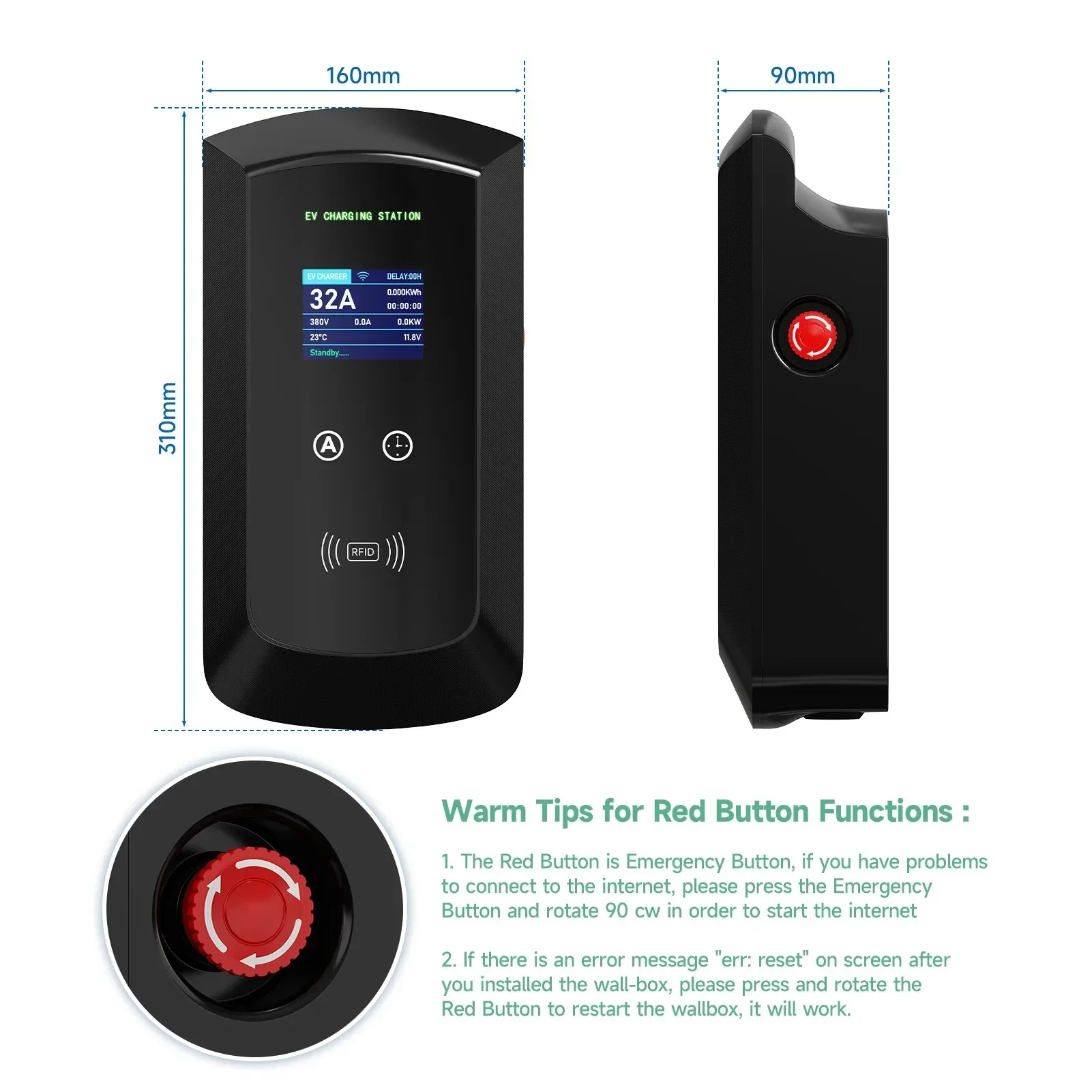 Estação de carregamento Afev 7.6kw/11kw/22kw EV - plug type2 IEC62196-2 32a - Bluetooth - Image 3