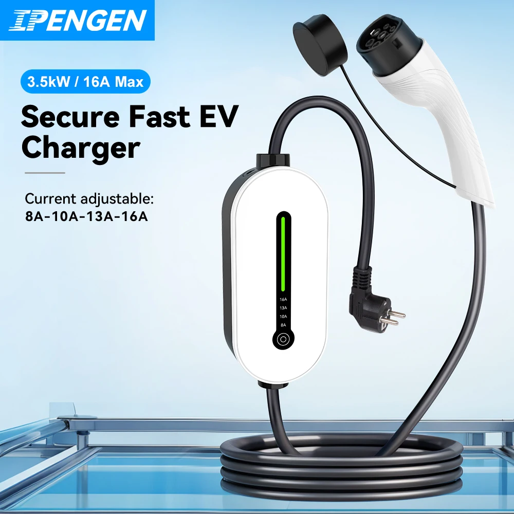 Carregador Portátil IPENGEN EV Type2 /BT Plug Connector 16A 1 Fase 3.5KW Type1 cabo 3.5m