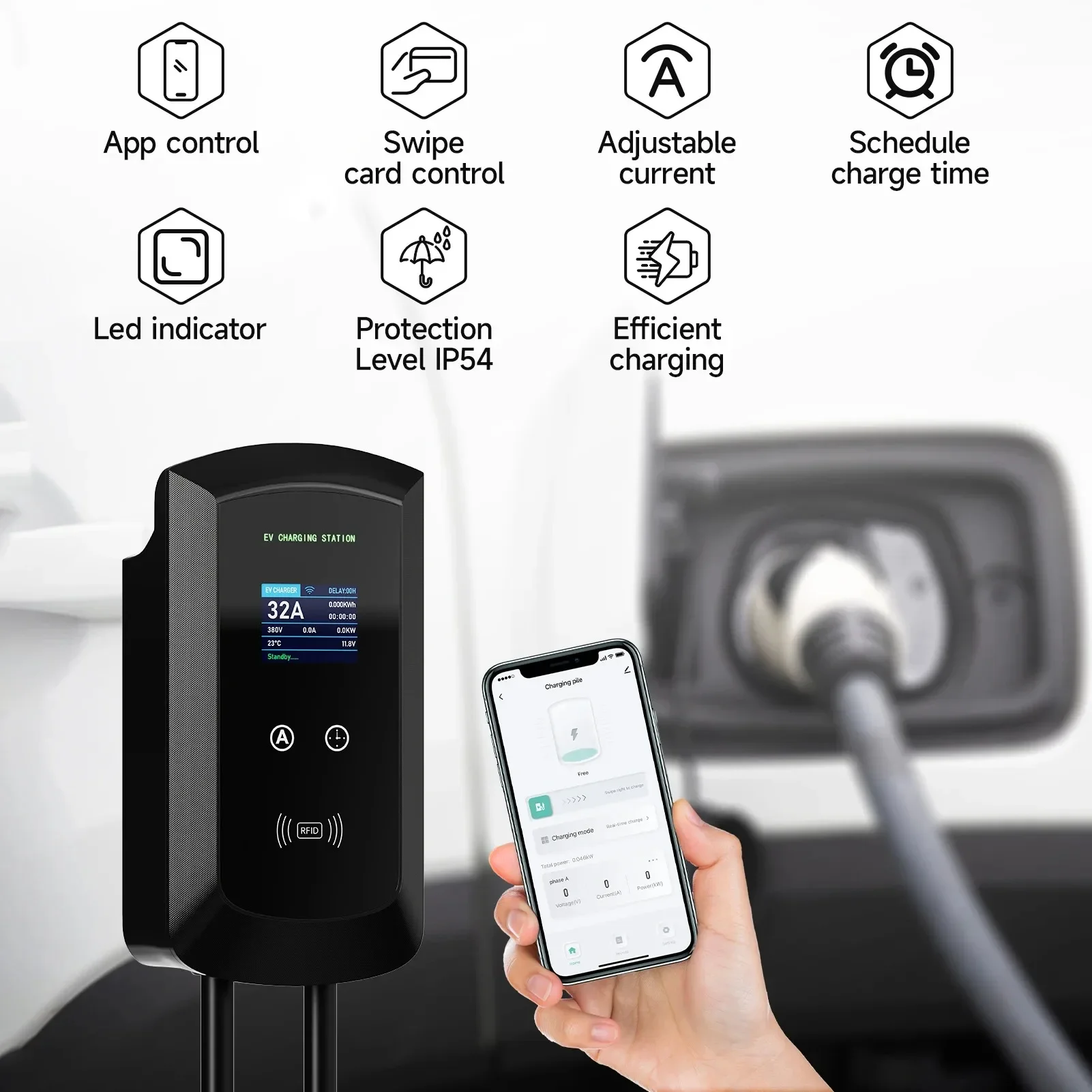 Estação de carregamento Afev 7.6kw/11kw/22kw EV - plug type2 IEC62196-2 32a - Bluetooth - Image 4