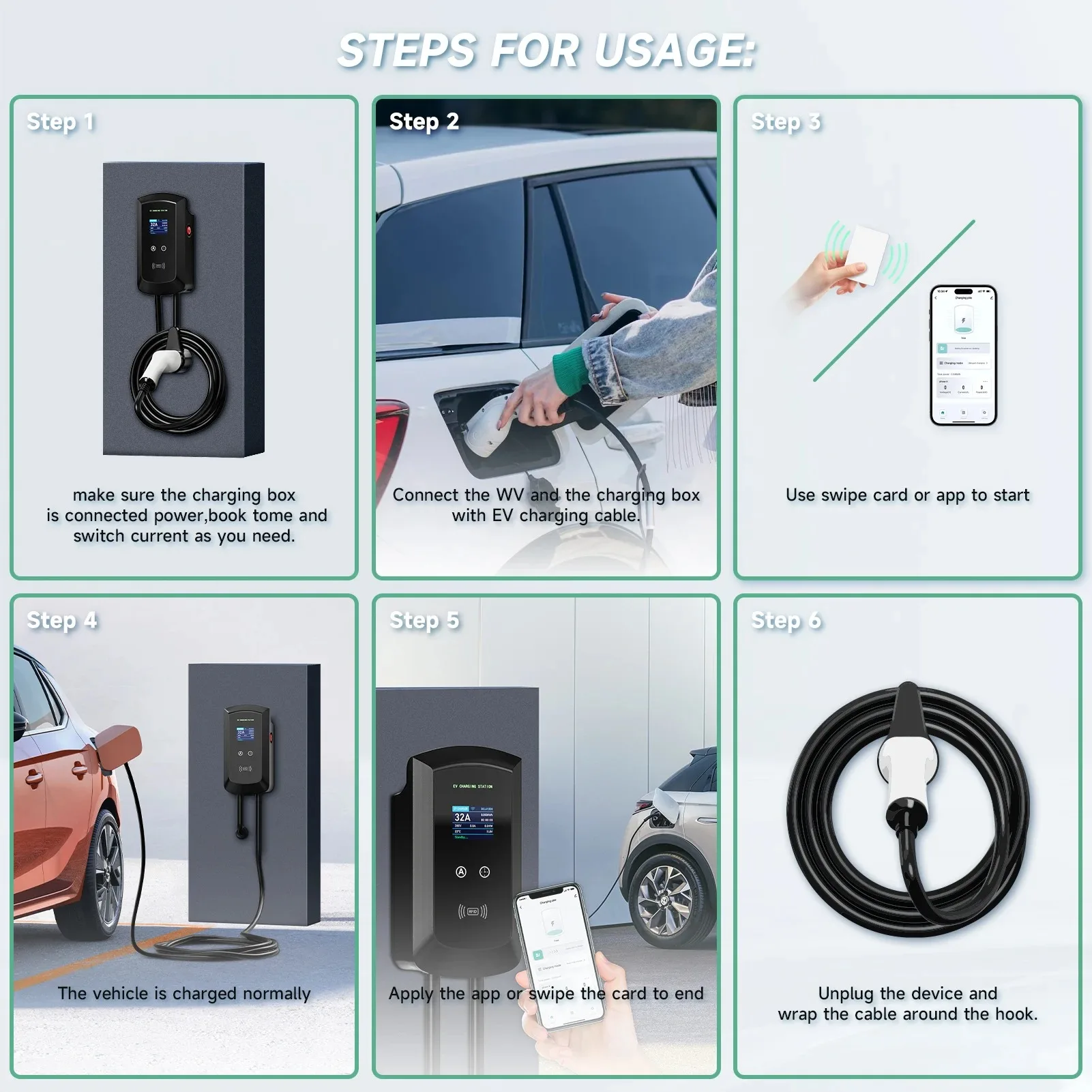 Estação de carregamento Afev 7.6kw/11kw/22kw EV - plug type2 IEC62196-2 32a - Bluetooth - Image 5