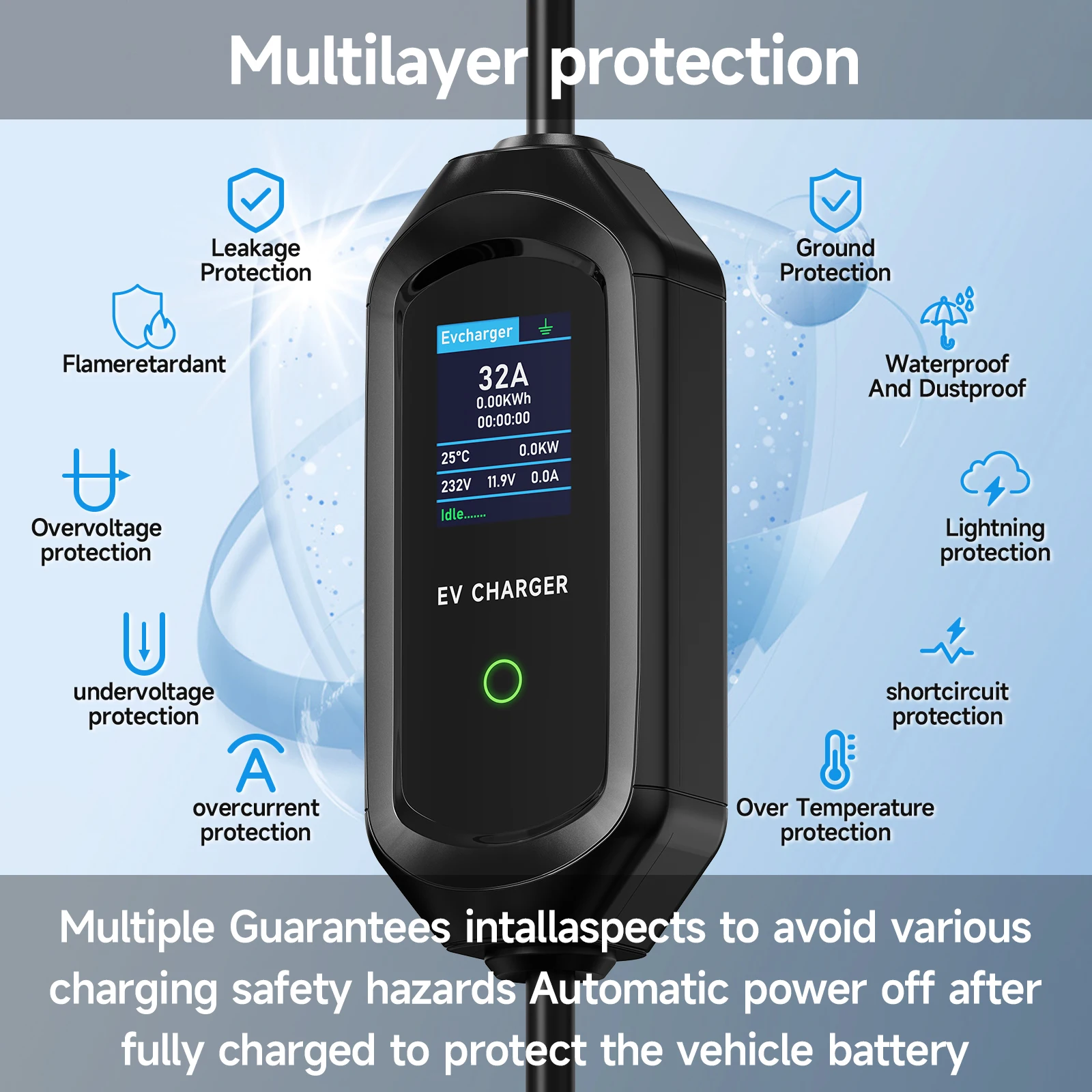 Carregador portátil Afyeev 32a 7.2kw type2 type1 - acesso wifi bluetooth controlo via App - Image 3