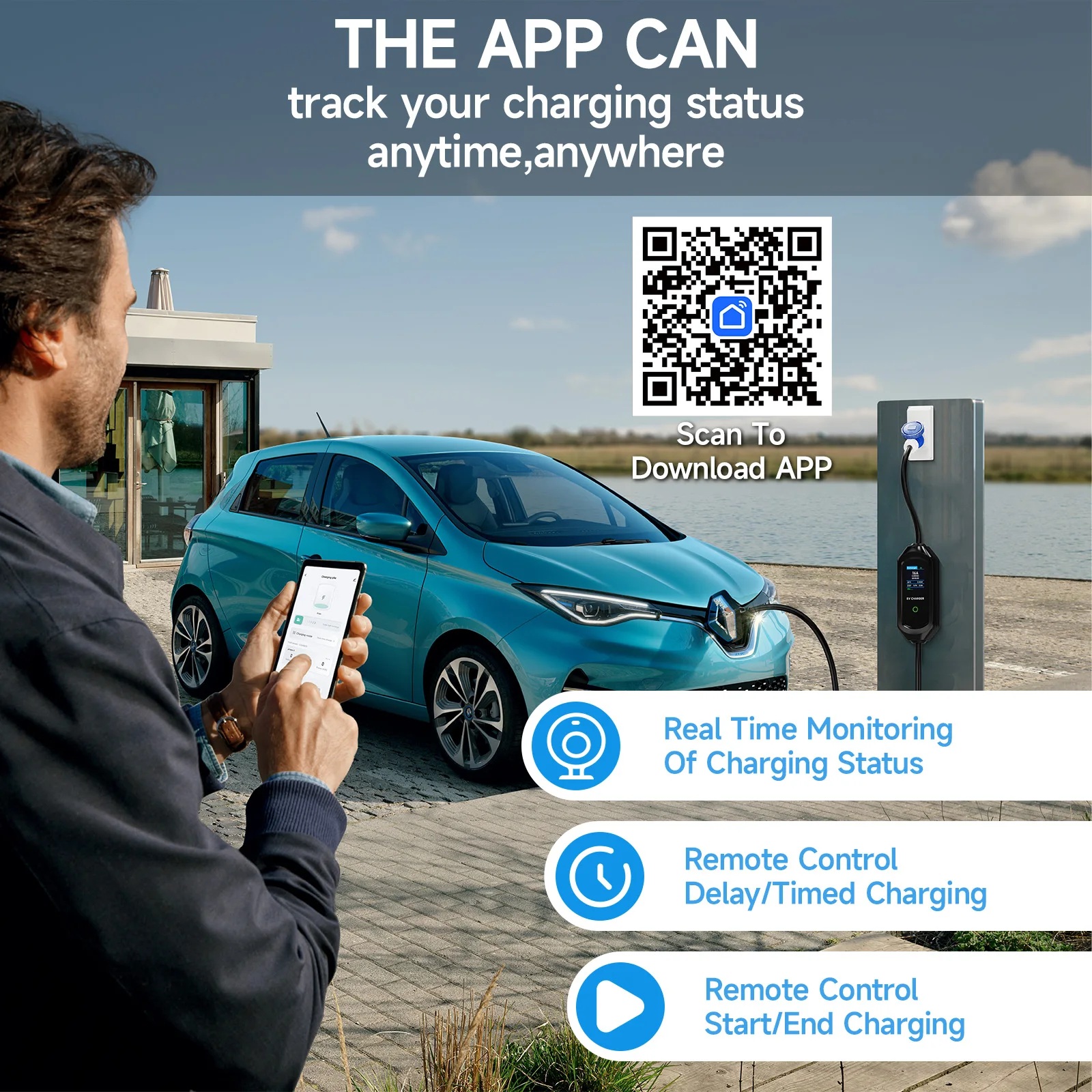 Carregador portátil Afyeev 32a 7.2kw type2 type1 - acesso wifi bluetooth controlo via App - Image 5