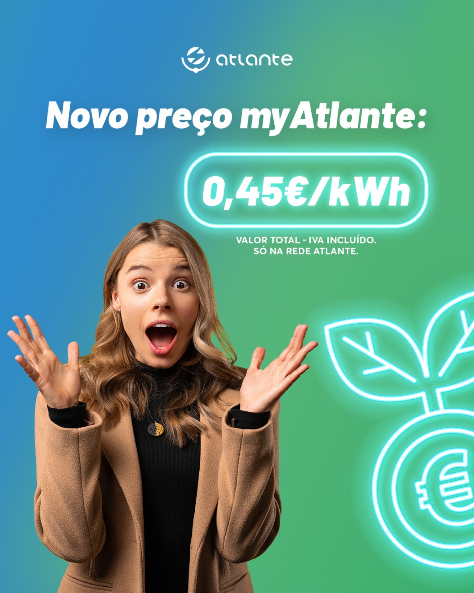 App myAtlante - carregar carro elétrico a 0,45 €/kWh até final do ano.