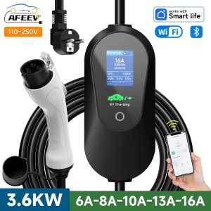 Carregador portátil AFEEV 3.6kW Type2 SAE J1772 16A - Fast Charging com controlo WiFi/APP