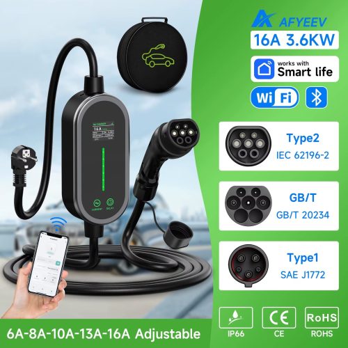 Imagem de um Carregador Portátil AFYEEV 3600W EV Type2 Type1 GBT – Wallbox Inteligente com ficha EU à venda numa loja online Aliexpress
