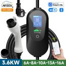 Imagem de um Carregador Portátil EV AFEEV 3.6KW que carrega a 16A, com ligador Type1 e Type2 GBT, com conexão WiFi e APP de telemóvel.