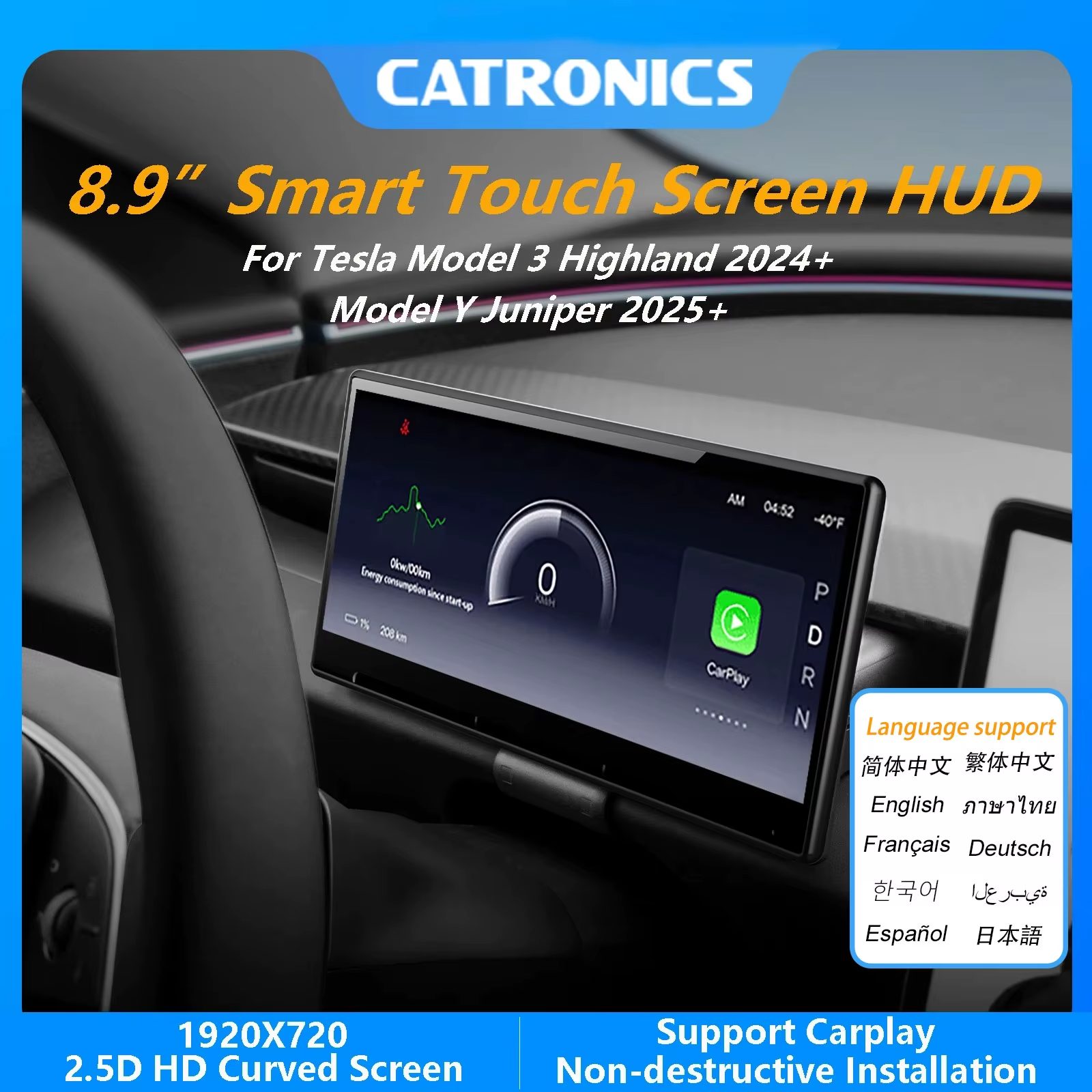 Ecrã CATRONICS HUD 8.9” para Tesla Model 3 Highland & Model Y Juniper Display Inteligente com Apple CarPlay (6)