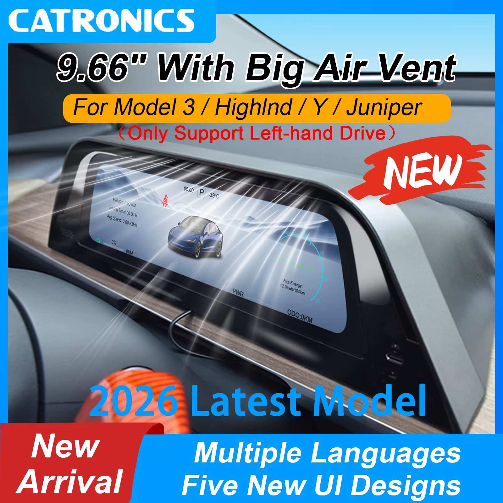 HUD Display 9.6” para Tesla Model 3 Highland & Tesla Model Y Juniper – CarPlay