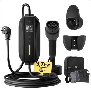 Carregador portátil AMAZON - DE EV Tipo 2 3.68KW 6-16A com Ecrã Digital e Ficha Schuko – Cabo 6 metros