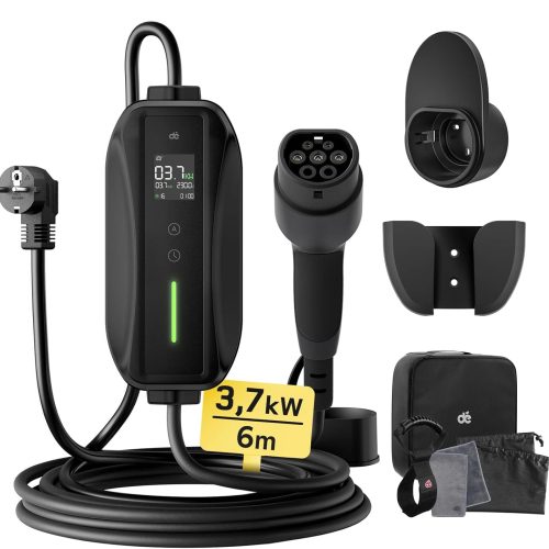 Carregador portátil AMAZON - DE EV Tipo 2 3.68KW 6-16A com Ecrã Digital e Ficha Schuko – Cabo 6 metros