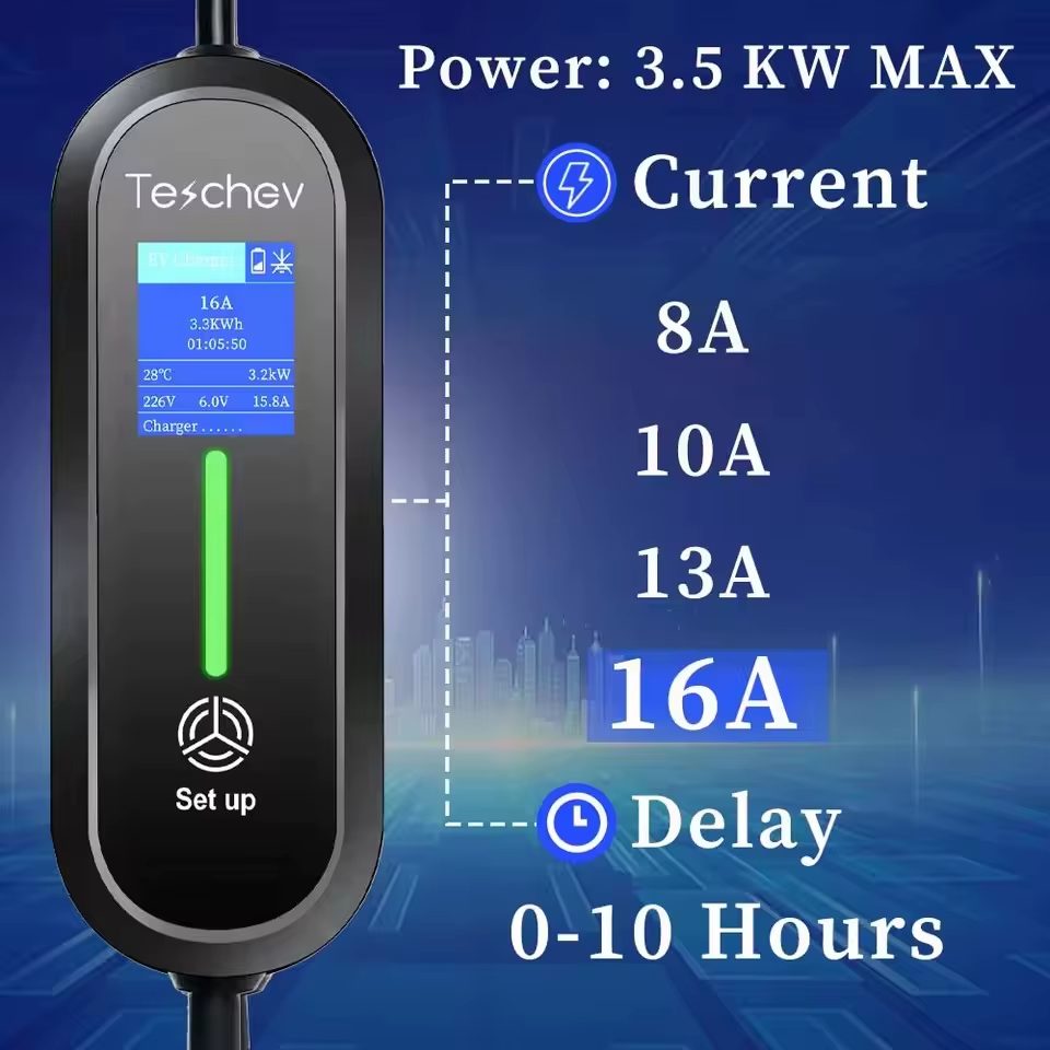 Carregador portátil ZESCHEV 3.5kWh 16A Type 2 IEC62196-2 – Carregamento seguro e prático para veículos elétricos
