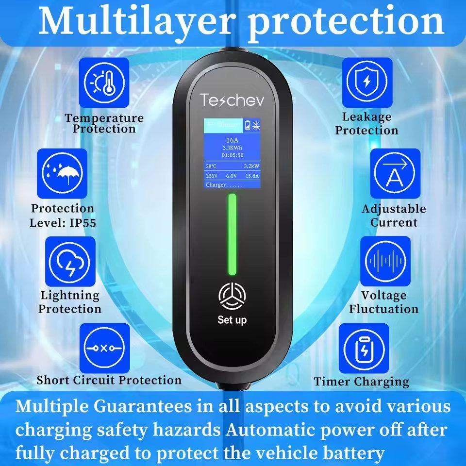 Carregador portátil ZESCHEV 3.5kWh 16A Type 2 IEC62196-2 – Carregamento seguro e prático para veículos elétricos