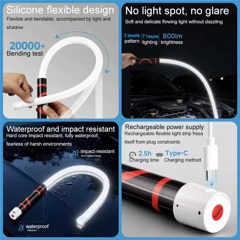 Lanterna LED Flexível Recarregável USB – Iluminação Premium para Oficina, Garagem e Camping