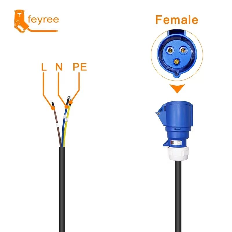 Tomada Schuko 32A 7KW Adaptador FEYREE – Ligação segura para carregamento EV