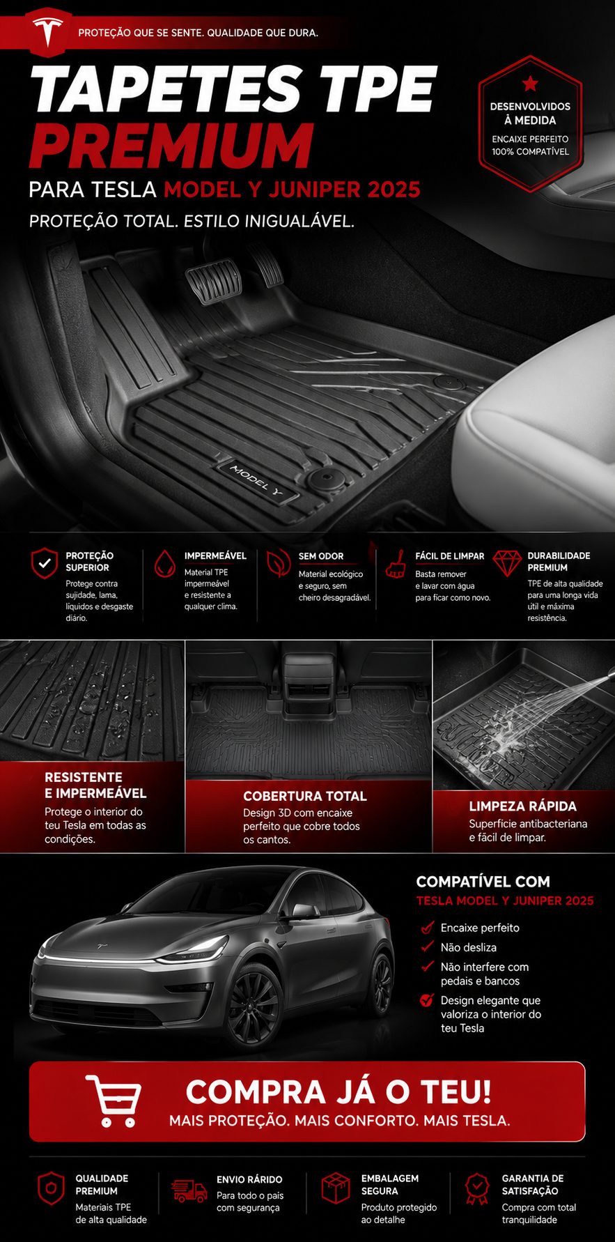 Tapetes em TPE Borracha para Tesla Model 3