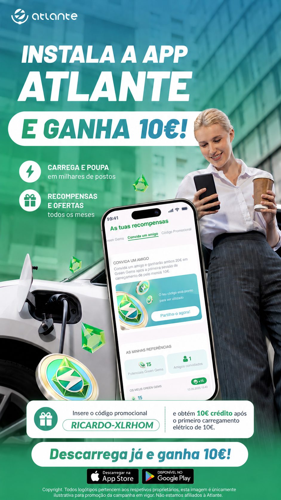 Como obter a oferta 10€ em Green Gems da Atlante?