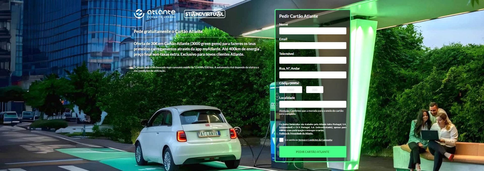 Cartão Atlante com 30 euros para carregar o seu carro elétrico